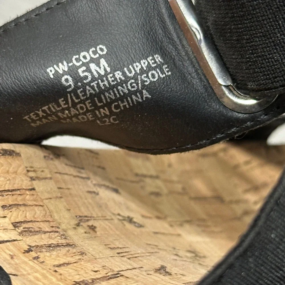 Hush Puppies Coco Wedge Sandals Womens 9.5 Black Leather Cork Platform